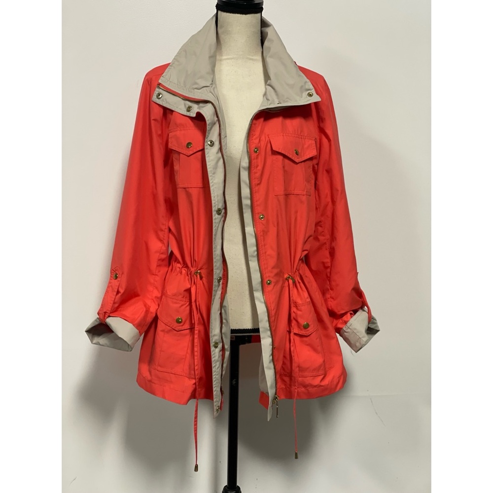 JM Collection Lightweight Raincoat Jacket Coral Size L - Picture 2 of 16
